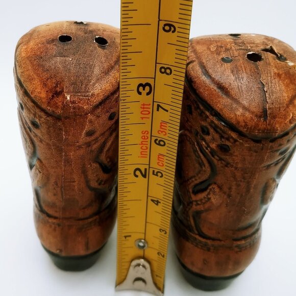 Salt & Pepper Shakers Set Ceramic Anthropomorphic Brown Cowboy Boots Vintage Set - Picture 11 of 16